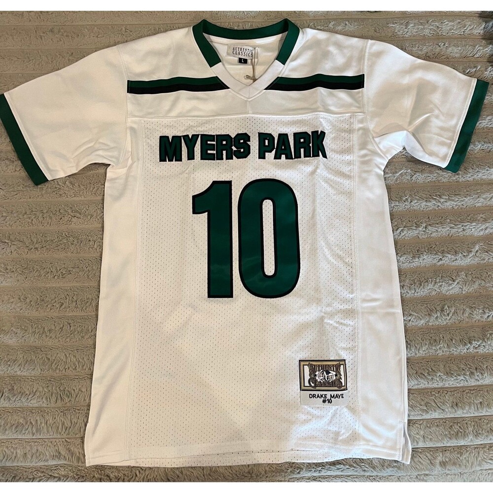 Authentic Classics Drake Maye Myers Park #10 Football Jersey White Green Size L